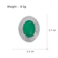 Elegante spilla vintage in pietra preziosa verde con doppio alone di zircone e dimensioni. - Spilla Ovale in Zirconia a Doppio Strato (G110-B)