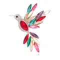 Detailansicht der feinen Kolibri-Brosche mit glitzernden Strasssteinen und bunten Kristallen. - Mehrfarbiger Kolibri-Stil (B355-E)