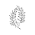 Exquisite wheat ear brooch featuring sparkling cubic zirconia and pearl, elegant suit accessory. - Silver