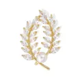 Close-up view of the exquisite gold wheat branch brooch with sparkling marquise zirconia and pearl. - Wheat Ear Style (L003) / Gold
