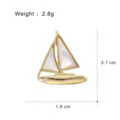 Gold-plated sailboat brooch with white mother-of-pearl inlay and sparkling cubic zirconia. - Rhinestone Sailboat Shape (G041-H)