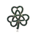 Detailed view of exquisite green rhinestone shamrock brooch, elegant hollow metal pin. - Gold Green Rhinestone Style (C765-B)