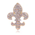Close-up detail of a stunning gold crystal rhinestone fleur-de-lis brooch accessory. - Fleur-de-lis Style (C771-B) / Gold