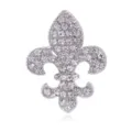 Close up of silver alloy brooch with clear rhinestone crystals in fleur-de-lis shape detail. - Fleur-de-lis Style (C771-A) / Silver