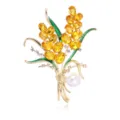Elegant wheat ear brooch featuring yellow crystals, green enamel leaves, and a pearl accent. - Wheat Ear Style 2 / 6.2*4.8cm