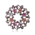 Vintage rhinestone floral brooch pin, antique bronze alloy crystal lapel pin accessory. - Hollow Round Flower Style (C206-A)