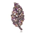 Vintage crystal leaf brooch pin, elegant purple and champagne rhinestone antique bronze fashion jewelry - Vintage Leaf Style (C790-A)