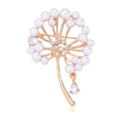Detailaufnahme der eleganten Pusteblumen-Brosche mit Perlen und funkelnden Strasssteinen. - Gold