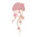 Close-up of rose gold jellyfish brooch with pink rhinestones and enamel starfish details. - Jellyfish Starfish Design (C828-B) / Gold Pink Stone