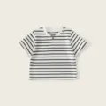 Παιδικό ριγέ κοντομάνικο t-shirt, casual πουλόβερ με γιακά Henley για το καλοκαίρι. - 80 / Μαύρες και Λευκές Ρίγες