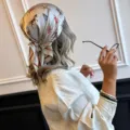 Elegant 70cm silk square scarf with vintage equestrian horse print for hair styling - 70x70cm / Khaki Unicorn