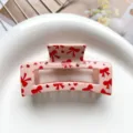 Pink square hair claw clip featuring cute red bow and heart patterns for sweet daily styling. - Type A Square Thermal Transfer (8.5cm) / Pink
