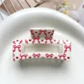Sweet white square hair claw clip featuring cute red bow and heart print for women and girls. - Type B Square Thermal Transfer (8.5cm) / White