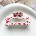 Detail view of pink bow cherry print square hair claw clip, sweet style, premium resin accessory. - Type C Square Thermal Transfer (8.5cm) / White