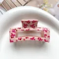 Pink hair claw clip featuring sweet bow and cherry print, perfect for cute everyday hairstyles. - Type C Square Thermal Transfer (8.5cm) / Pink