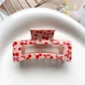 Pink square hair claw clip featuring sweet red cherry and cute bow design for women daily wear. - Type D Square Thermal Transfer (8.5cm) / Pink