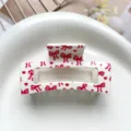 Cute pink bow and heart pattern square hair claw clip for women, sweet hair styling accessory. - Type E Square Thermal Transfer (8.5cm) / White