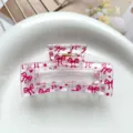 Clear pink bow hair claw clip detail shot, cute sweet style acrylic large hair clamp for women. - Type E Square Thermal Transfer (8.5cm) / Clear