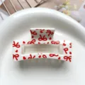 Sweet red bow print square hair claw clip white resin cute shark clip for women daily hair styling - Type F Square Thermal Transfer (8.5cm) / White
