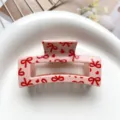 Pink square hair claw clip detail shot, sweet bow and heart print design for women daily hair styling. - Type F Square Thermal Transfer (8.5cm) / Pink