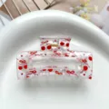 Transparent square hair claw clip with sweet red cherry and bow print for cute daily hairstyles. - Type G Square Thermal Transfer (8.5cm) / Clear