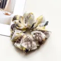 Chiffon rhinestone hair scrunchie for women, elegant yellow plaid hair tie accessory. - Plaid Yellow Coffee