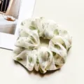 Chiffon rhinestone hair scrunchie mesh hair tie detail view elegant accessory for women - Heart Green