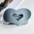 Matte grey heart hair claw clip, hollow out shark clip detail for women hair styling accessories. - Heart Style (PC 7cm Heart Clip) / Glossy Blue Gray
