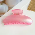 Pink translucent PC hair claw clip, medium semicircle shark clip for elegant daily hair styling. - PC Electroplated Square-Transparent Matte Pink