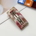 Marble hair clip detail shot, sweet resin barrette for women, versatile hair styling accessory. - Flesh Pink