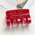 Glossy red minimalist PC hair claw clip close up detail, perfect for daily styling. - Burgundy
