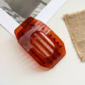 Large transparent flat hair claw clip amber brown hollow oval acrylic hairpin for daily style. - Dark Coffee