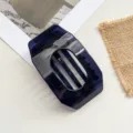 Large blue hollow hair claw clip, transparent geometric flat shark clip for women styling detail - Navy Blue