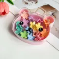 Joli coffret ours pinces à cheveux fleurs colorées ensemble accessoires pour filles quotidien - Boîte Ours - Style Fleur de Prunier / 15 Pièces (2.5cm) / Couleurs de Printemps