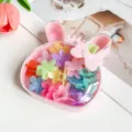 Jolie boite de rangement lapin rose avec pinces a cheveux fleurs colorees pour filles doux noeud. - Boîte Lapin - Style Fleur de Prunier / 15 Pièces (2.5cm) / Couleur Gelée