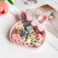 Boîte de rangement lapin mignonne avec mini pinces à cheveux colorées et pinces nœud pour filles. - Boîte Lapin Pinces Nœud / 15 Pièces (2.5cm) / Couleur Morandi