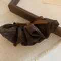 Brown polka dot hair scrunchie with bow detail retro gentle hair accessory detail shot - Coffee Polka Dot Chiffon Bow Tie (12#)