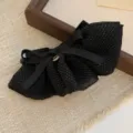 Black polka dot bow hair clip with satin ribbon and metal tag, vintage elegant hair accessory. - Black Polka Dot Mesh Bowknot Clip (11#) / Black