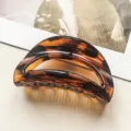 Große geometrische Haarklammer in Schildpattoptik, hohle Bogen Haarkralle für elegante Frisuren - Mond-Hohlstil / 10.5cm / Glänzend Kaffee Leopard