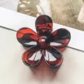 Elegante rote Blumen Haarklammer für Damen, schicker Haarschmuck aus Kunstharz Alltag. - Blumenstil / 7.5cm / Glänzendes Schildpatt