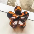 Schildpatt Blumen Haarklammer, elegante Acryl Haarspange fuer taegliches Styling und Damen. - Hohles Blumen Design / 7.5cm / Glänzend Kaffee Leopard