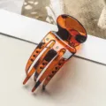 Große rechteckige Haarklammer bernsteinfarben geometrisch hohl Haarfänger elegante Haarspange - Drei-Zahn Entenschnabel-Clip / 9cm / Glänzend Kaffee Leopard