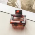 Große rechteckige hohle Haarspange in modernem Bernsteinfarben Schildpatt Design für Damen. - Kleiner Quadratischer Hohlstil / 5cm / Glänzendes Schildpatt