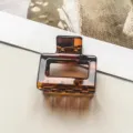 Koreanischer PC rechteckiger hohler Haarklammer Clip, groesses geometrisches braunes Design. - Kleiner Quadratischer Hohlstil / 5cm / Glänzend Kaffee Leopard