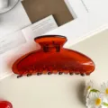 Dettaglio molletta per capelli trasparente ambrata, design jelly chic per acconciature. - Marrone scuro