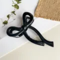 Elegante schwarze Schleifen Haarklammer für Damen, stilvoller Haargreifer für Frisuren. - 10cm / Glänzendes Schwarz