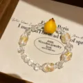 Exquisite crystal beaded bracelet with cute yellow pear charm, summer fresh jewelry detail. - Style 77 (White and Yellow)