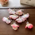 Printemps été vacances tissu fleur perle gland boucles d'oreilles doux design bijoux femme - Boucles d'oreilles à gland en perles de fleurs dégradées roses (7#) / Rose-Fleur en Tissu