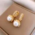 Boucles d'oreilles créoles en perles style vintage français, design filigrane doré élégant. - Créoles vintage creuses en perles artificielles (32#) / Or