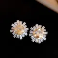 Boucles d'oreilles vintage en zircon champagne, bijoux de luxe elegants pour femmes. - Boucles d'oreilles pendantes radiales vintage (45#) / Brun doré